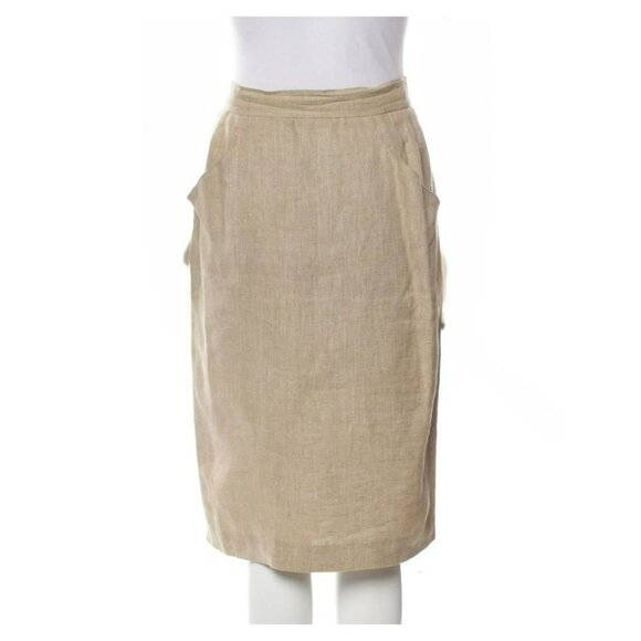 Fendi Dresses & Skirts - Fendi 365 Vintage‎ Skirt XL | Linen Blend | Taupe Tan | 1980s Italy Classic